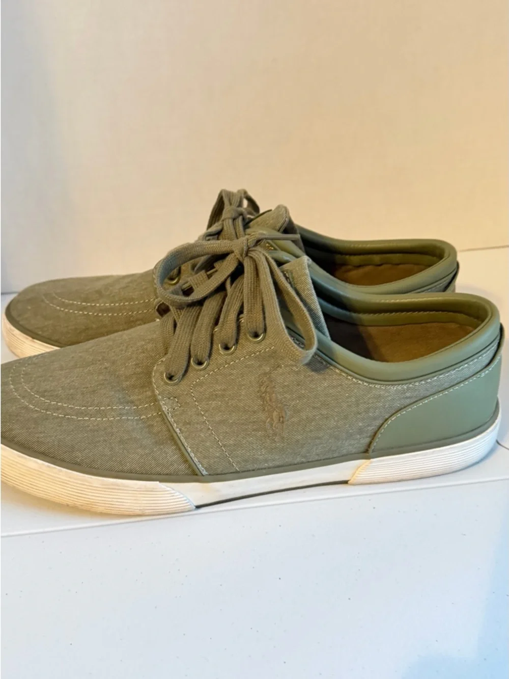 Polo by Ralph Lauren Olive Canvas Lace-Up Sneakers 10.5 D - Picture 2 of 7